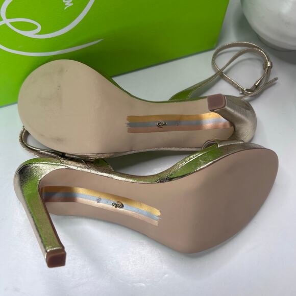 Sam Edelman Jade Leather Heels Gold Ankle Strap I0175L2701 Women 9.5M Tried On - Picture 9 of 11